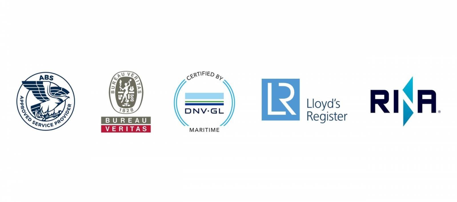 Certification logos: ABS, Bureau Veritas, DNV-GL, Lloyd's Register, RINA